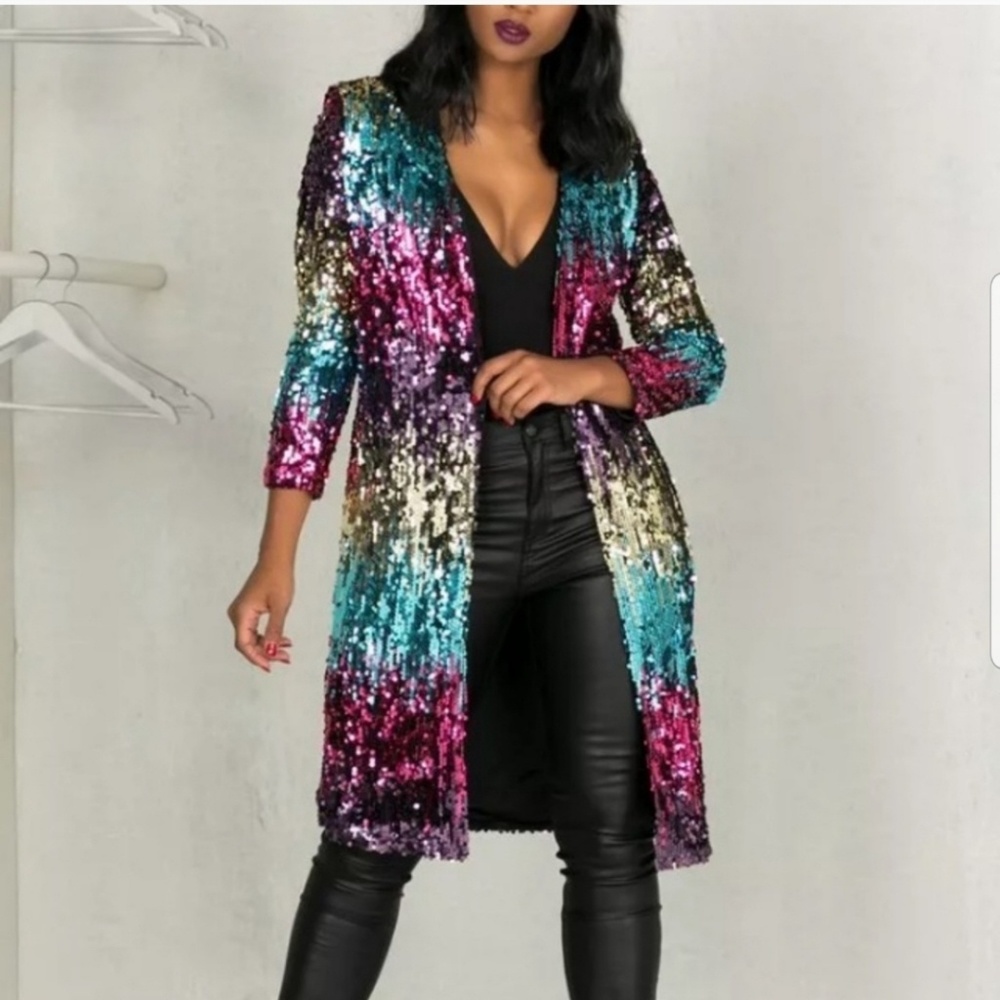 Rainbow Sequin Duster Jacket